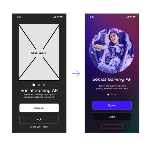 Before and after: splash screen without the Riot ID option