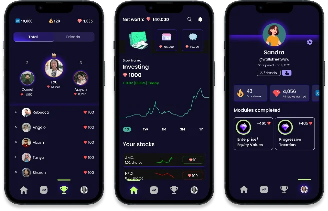 Final investing and leaderboard screens