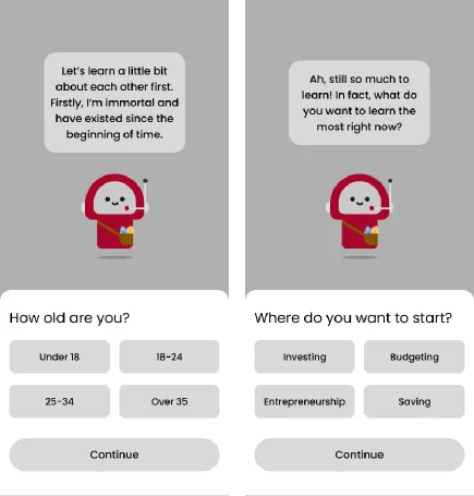 Onboarding quiz asking age and where the user wants to start