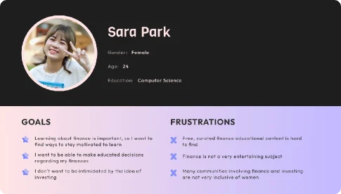 Persona: Sara Park, 24, with her goals and frustrations